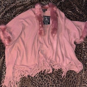 Pink Faux Fur ruana wrap- NEVER WORN